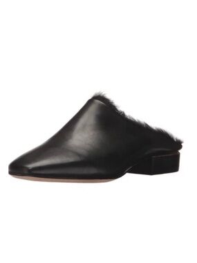 Pour La Victoire | Black Hyu Sebina Mules Leather And Fur Accent Slip On Flats